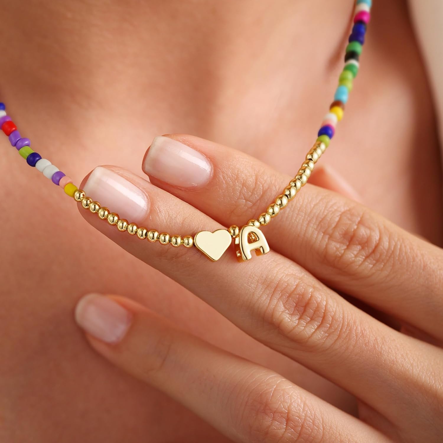 Thumbnail 4 de TINGN Collana di perle colorate con ciondolo a cuore – handmade, per donne e ragazze