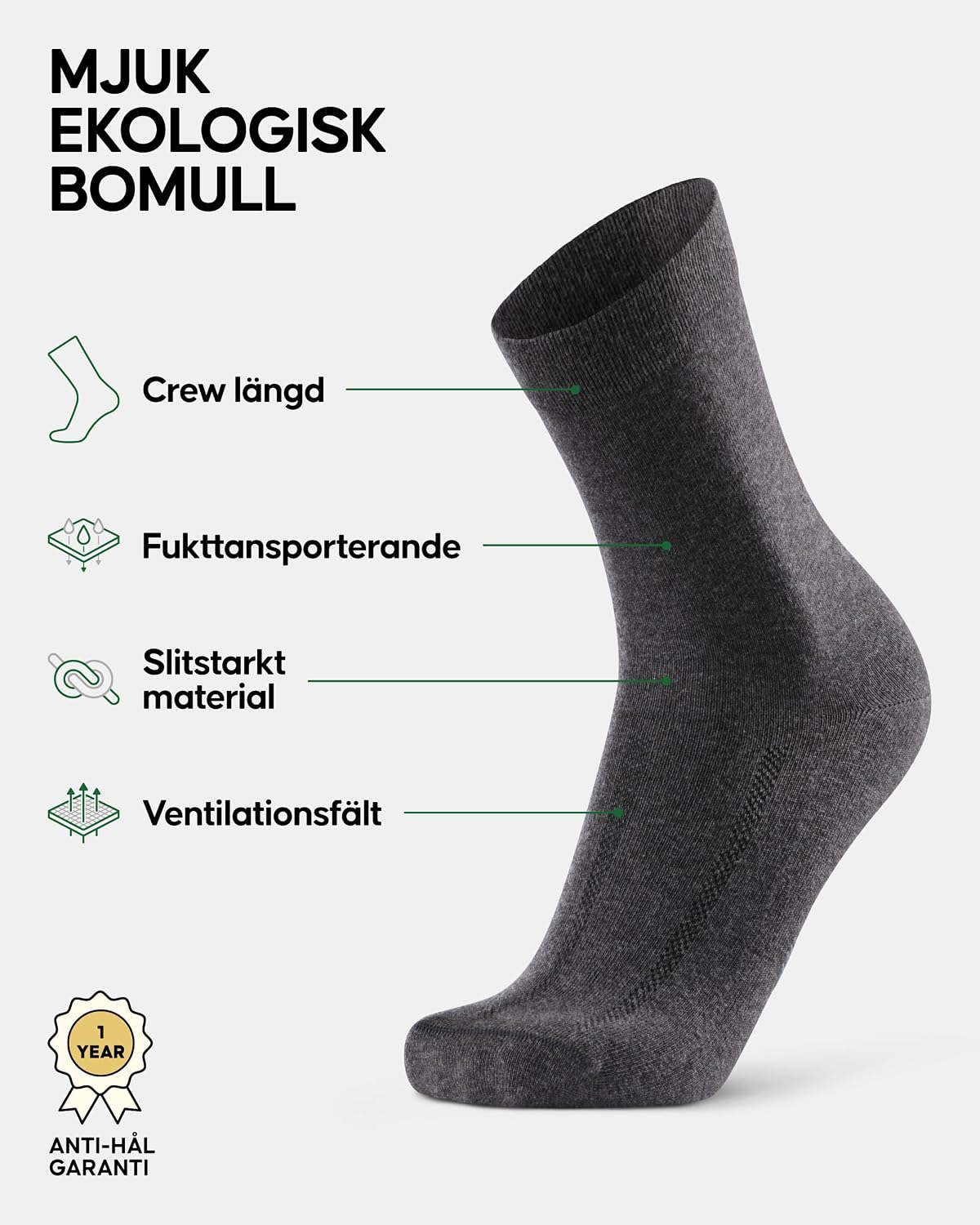 Detalle de DANISH ENDURANCE ekologiska bomullsstrumpor, 6-pack i svart och blått