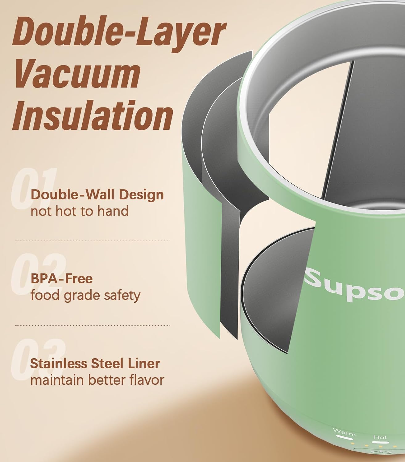 Detalle 2 de Supsonic 16oz Self-Heating Coffee Mug — Smart Heated Mug with 149°F/131°F/113°F, Auto Shut-Off