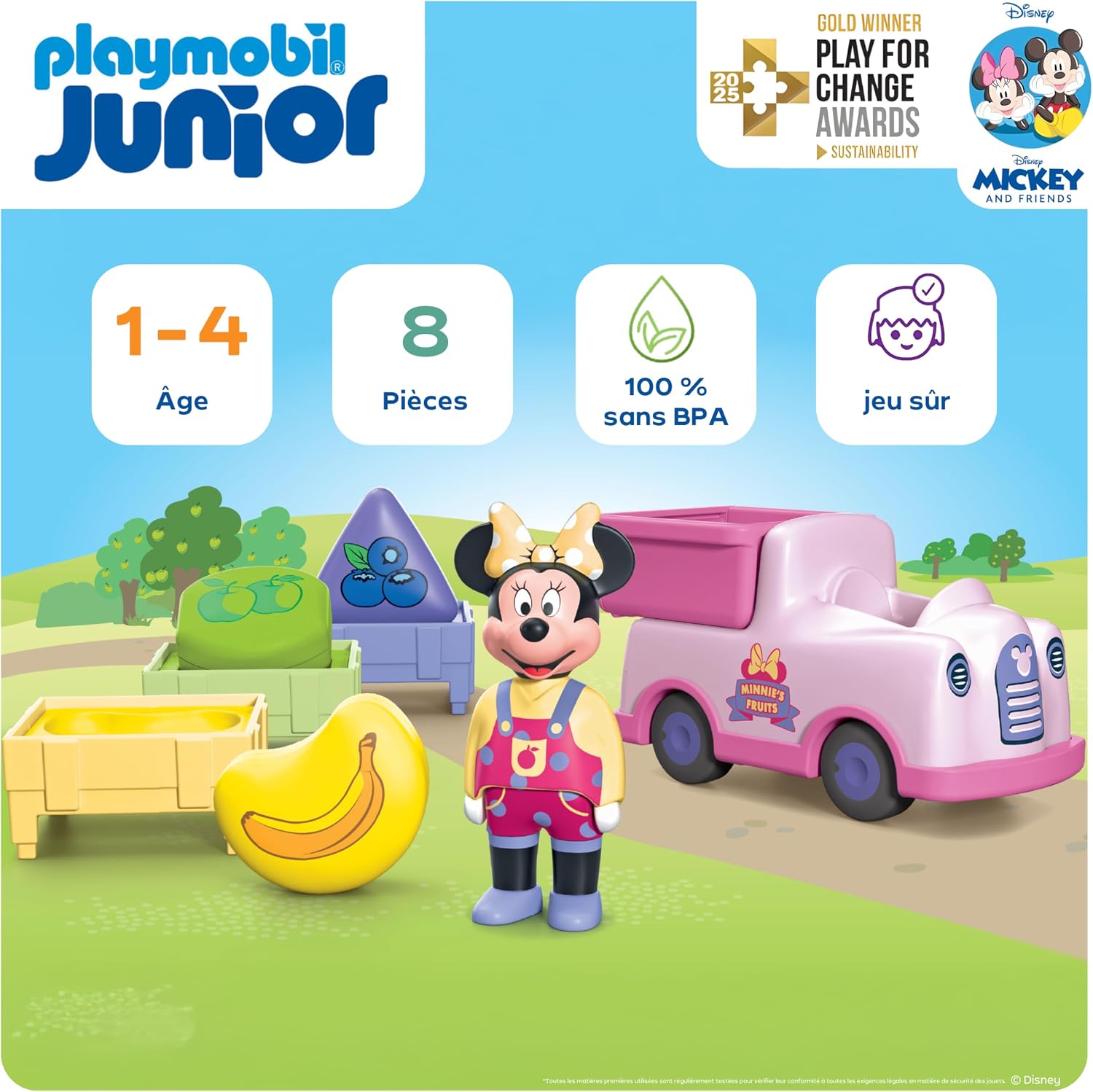 Detalle de Playmobil Junior & Disney Minnie Mouse – Camion de Fruits avec Jeu de Tri (71770)