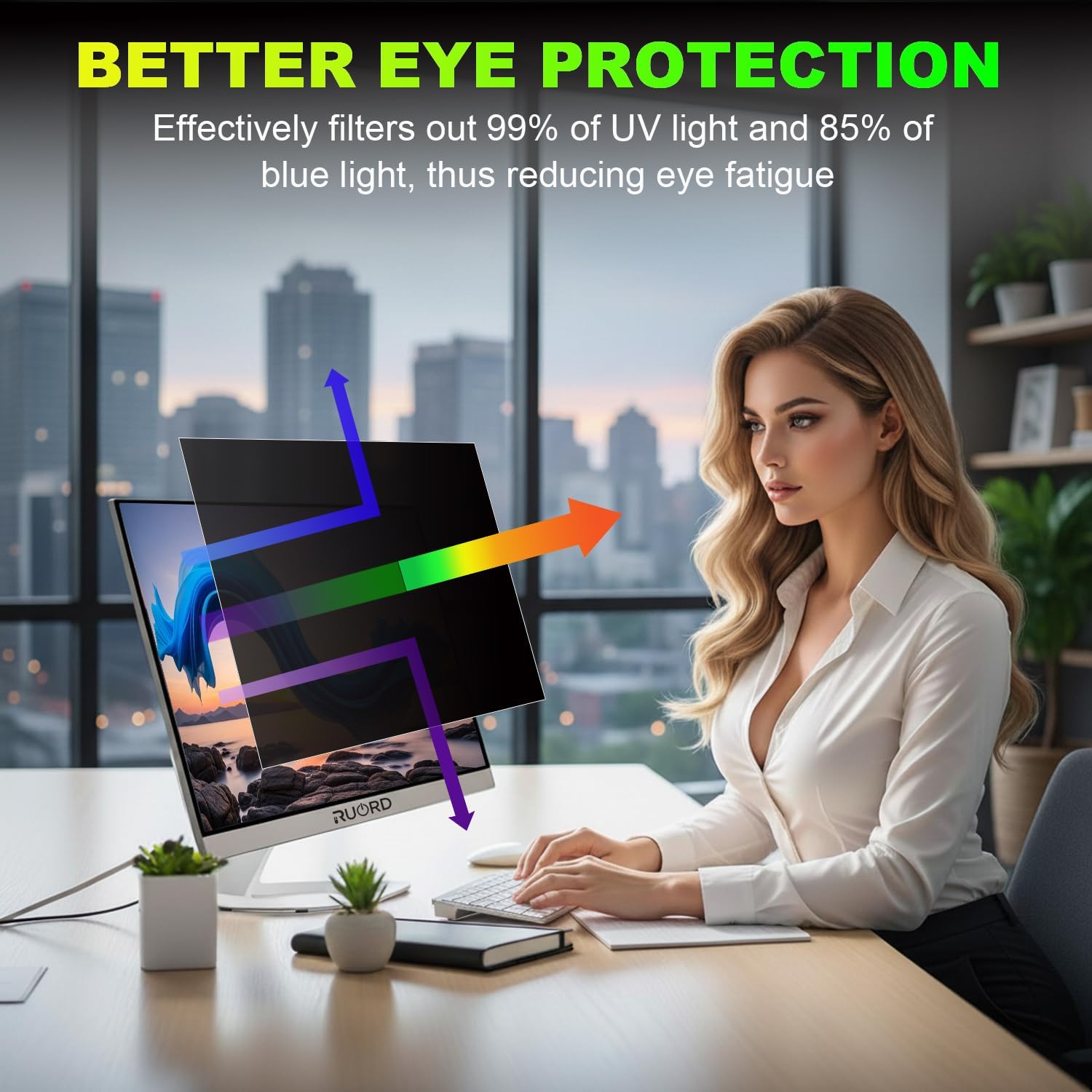 Thumbnail 6 de Ruord 2 Pack Privacy Screen for 23.8 Inch Monitors (52.7x29.8cm) with Blue Light Filter and Anti-Glare