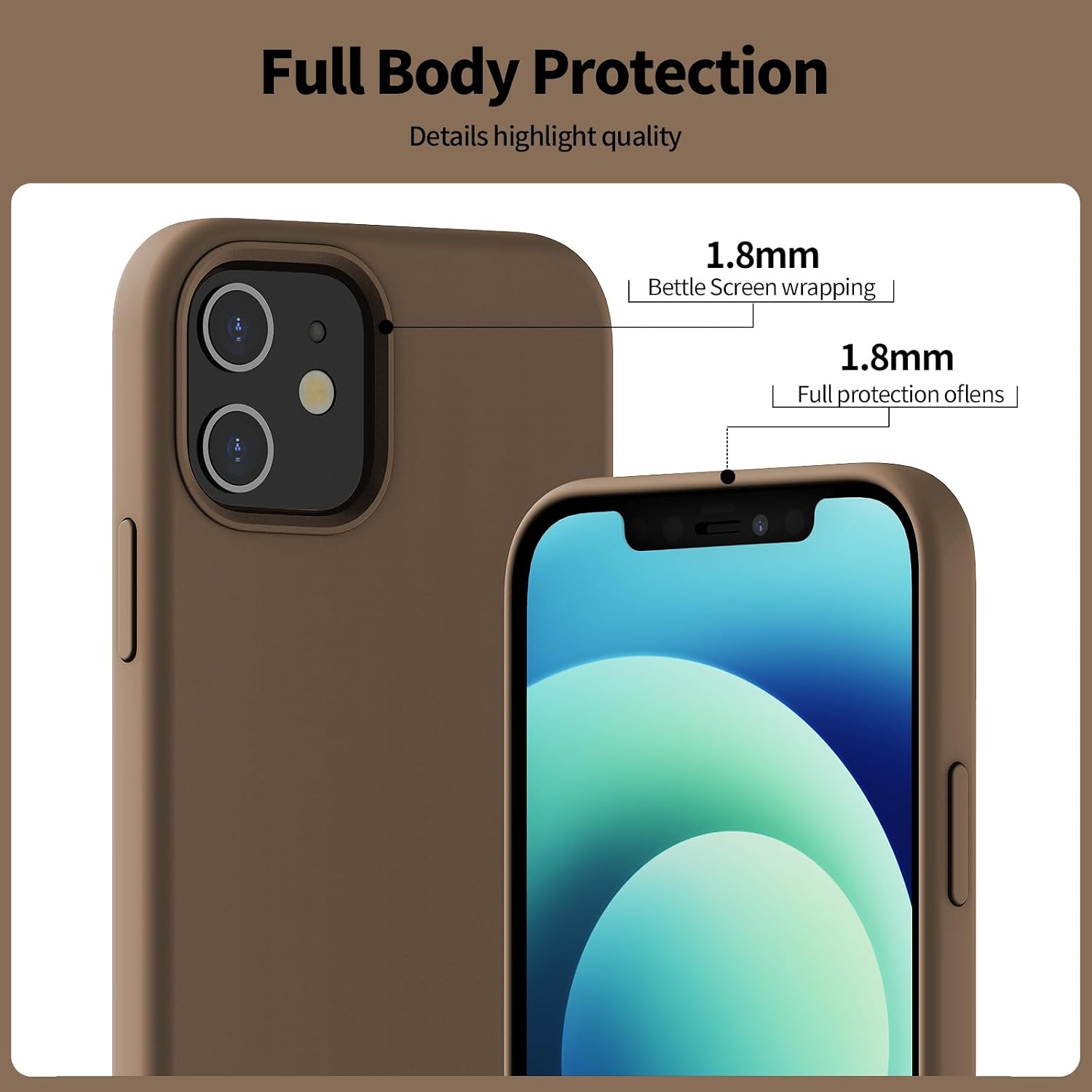 Thumbnail 3 de TAXXOE Liquid Silicone Case for iPhone 12 / 12 Pro (6.1") in Brown – ultra slim, shockproof, microfibre lined