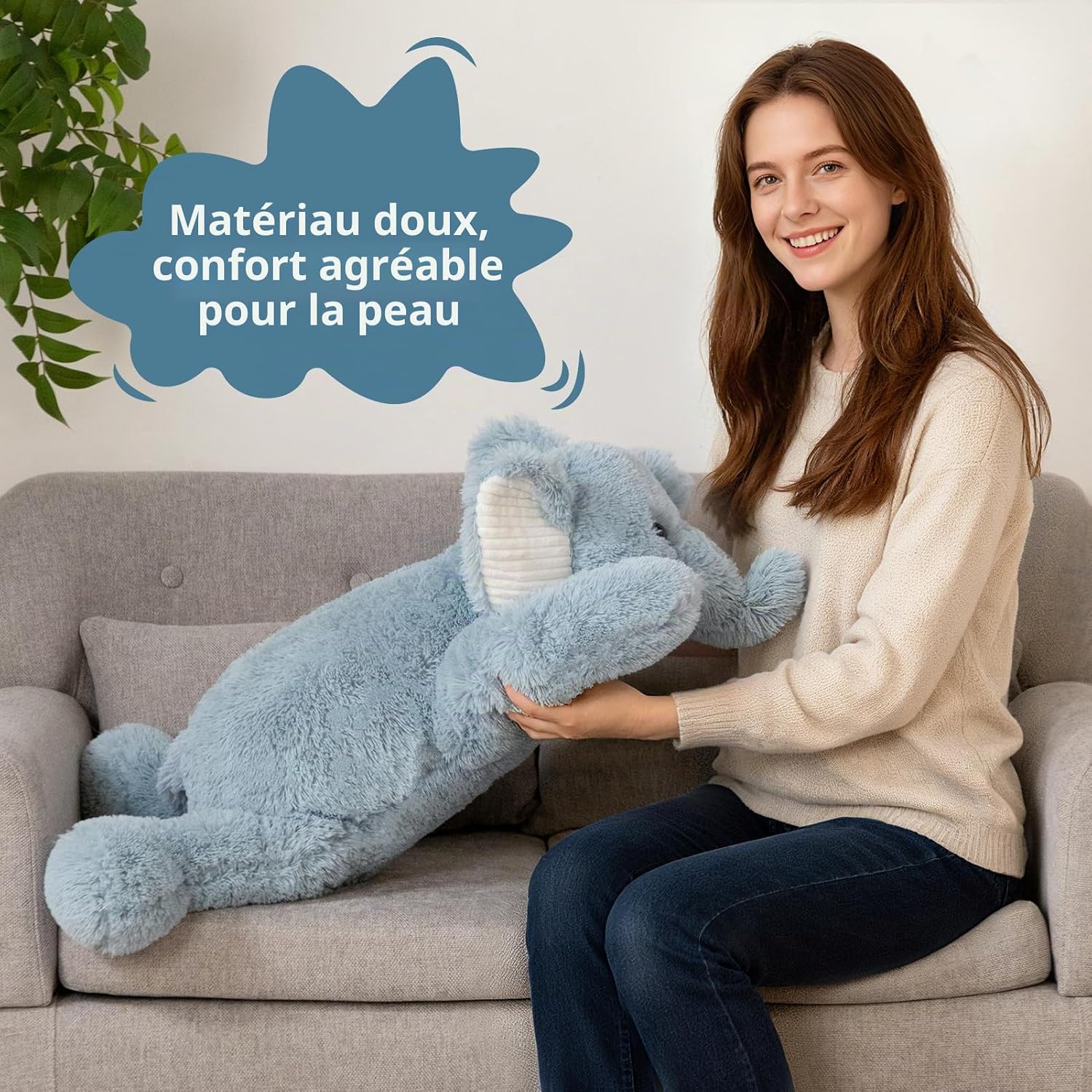 Thumbnail 6 de BEJOY Doudous Éléphant XXL 90 cm – peluche douce et polyvalente pour bébé