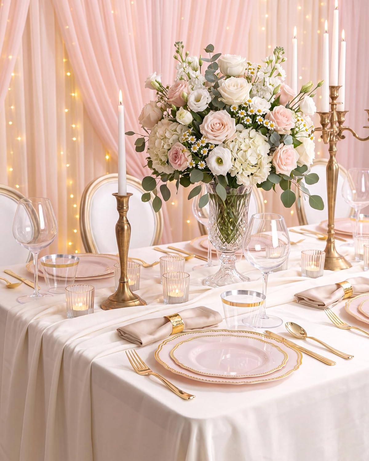 Detalle de Hioasis 350pcs Pink and Gold Plastic Plates Set – Elegant Disposable Dinnerware for 50 Guests