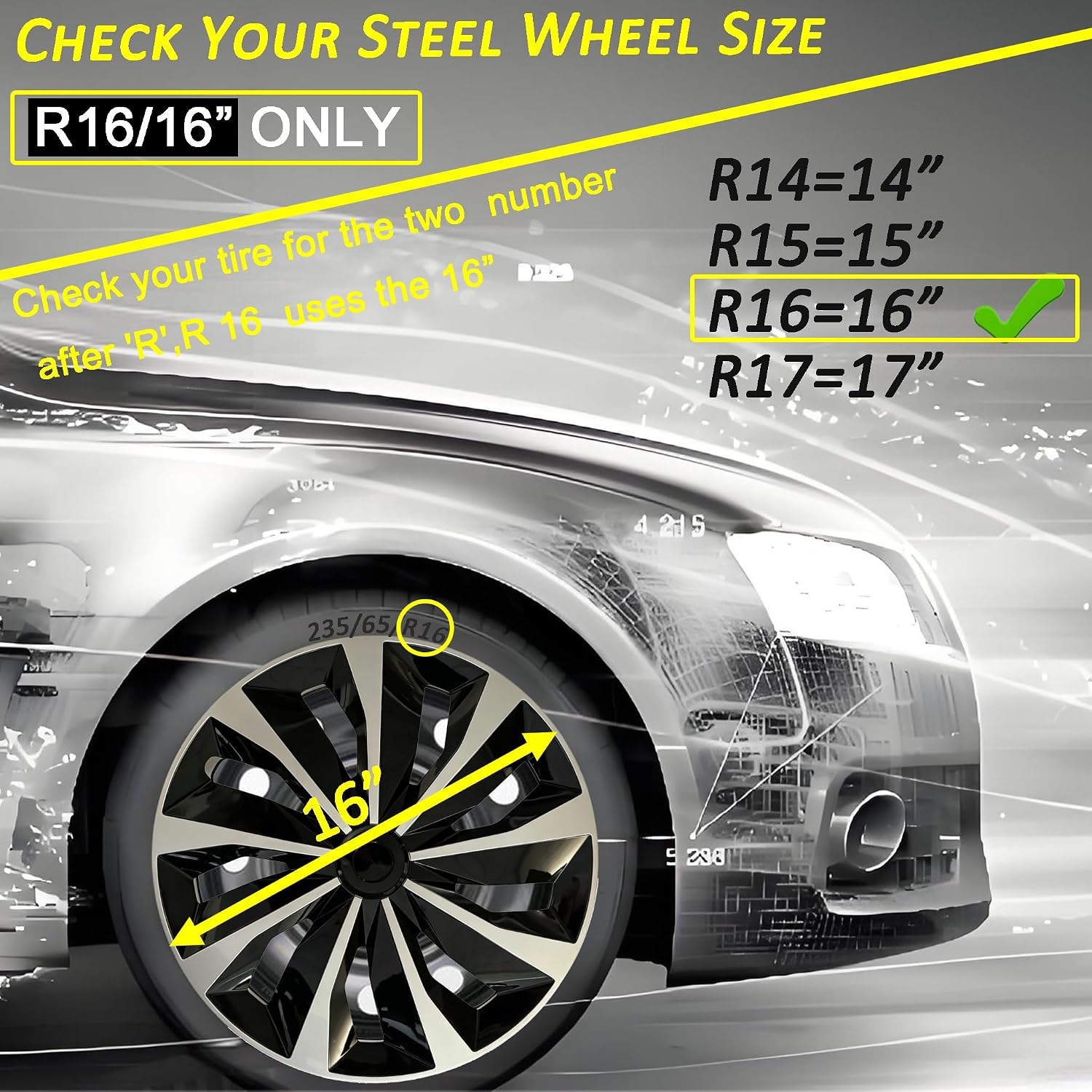 Thumbnail 2 de Hubcap Wheel Covers Replacement R16 16-Inch Universal Fit - 4 Pack
