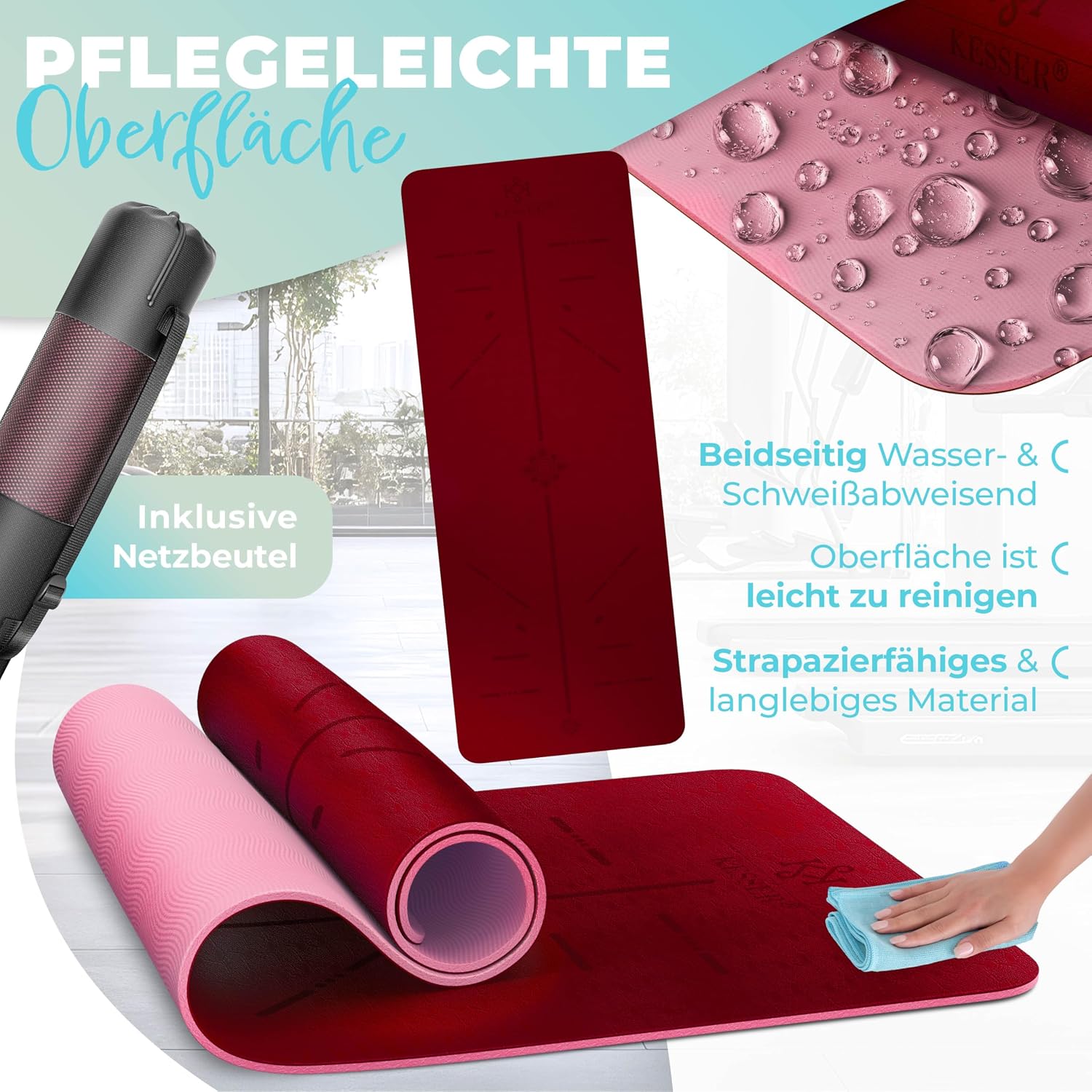 Thumbnail 4 de KESSER® Gymnastikmatte mit Tragegurt – rutschfeste TPE Yogamatte 183 × 61 cm (6 mm)