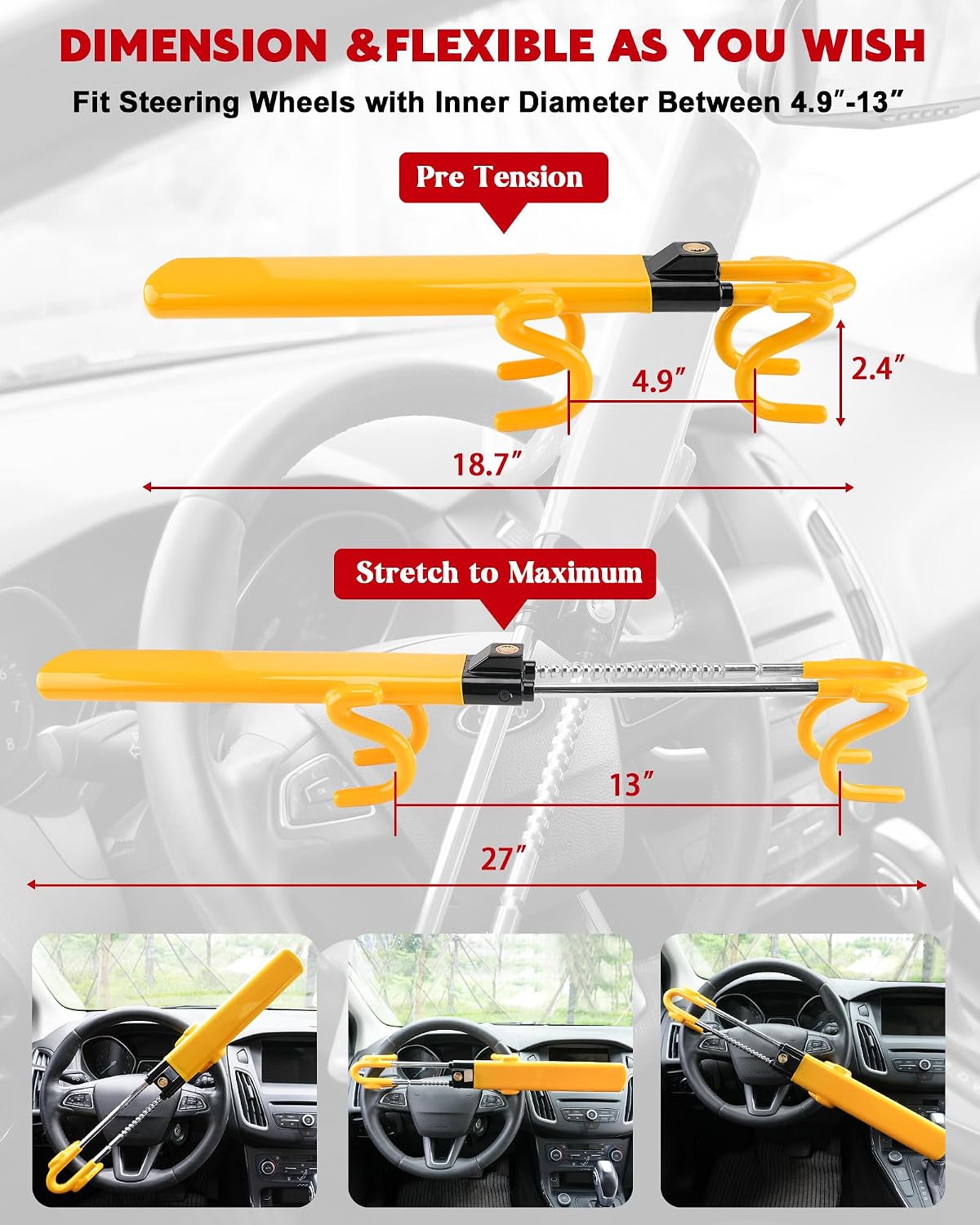 Thumbnail 1 de Tevlaphee Steering Wheel Lock, Yellow