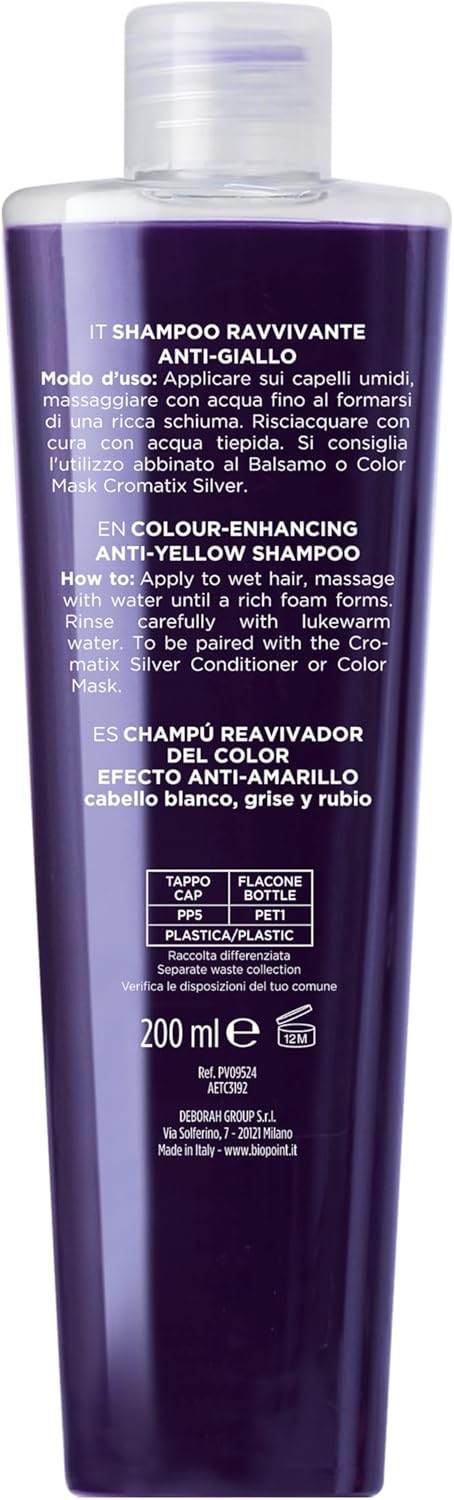Detalle de BIOPOINT Cromatix Silver Shampoo Ravvivante Antigiiallo – per capelli bianchi, grigi e brizzolati da 200 ml