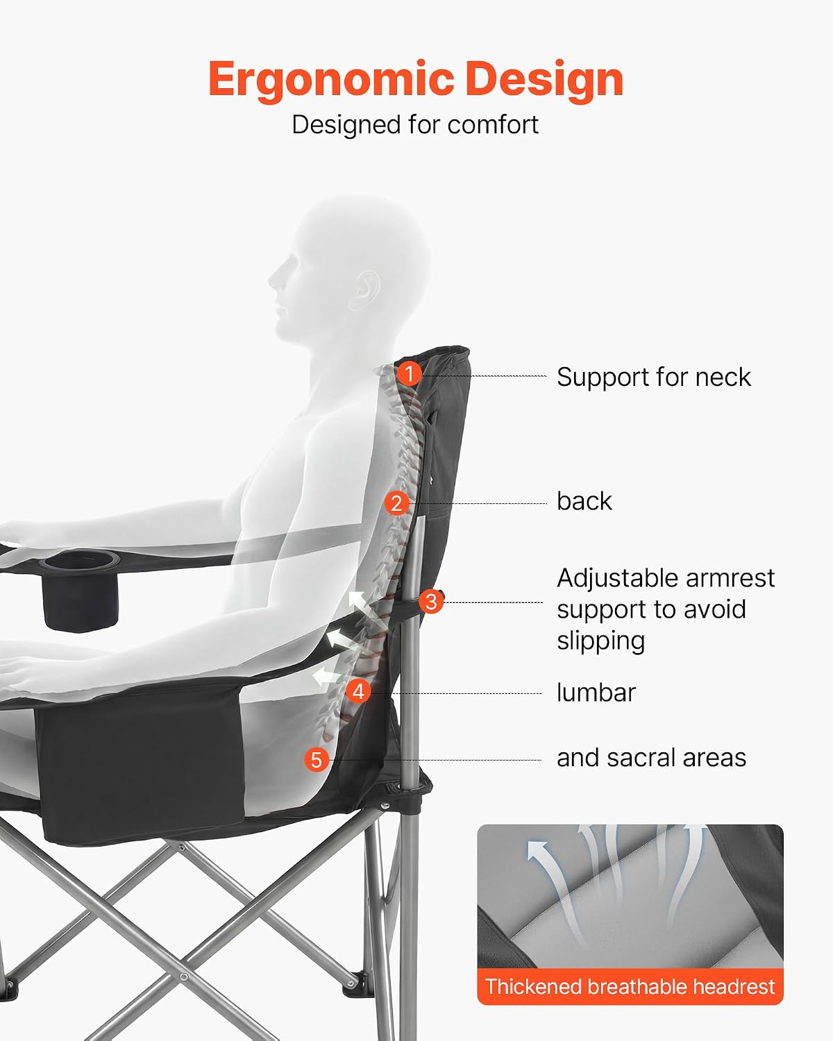 Detalle de VEVOR ZM2006XL-2pack Oversized Camping Chairs, 450 lb Capacity, Padded Backrest