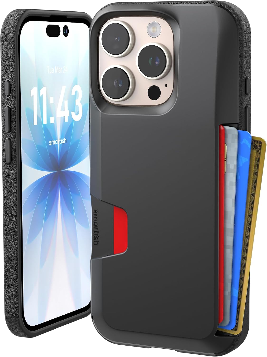 Detalle de Smartish Wallet Slayer Vol. 1 – etui portfelowe do iPhone’a 16 Pro, na karty, Black Tie