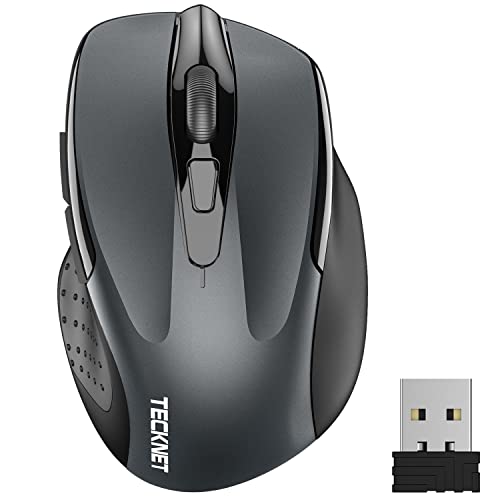 Detalle de TECKNET Ratón Inalámbrico ergonómico 2.4G con 5 niveles y 2600 dpi, 6 botones (USB Plug & Play)