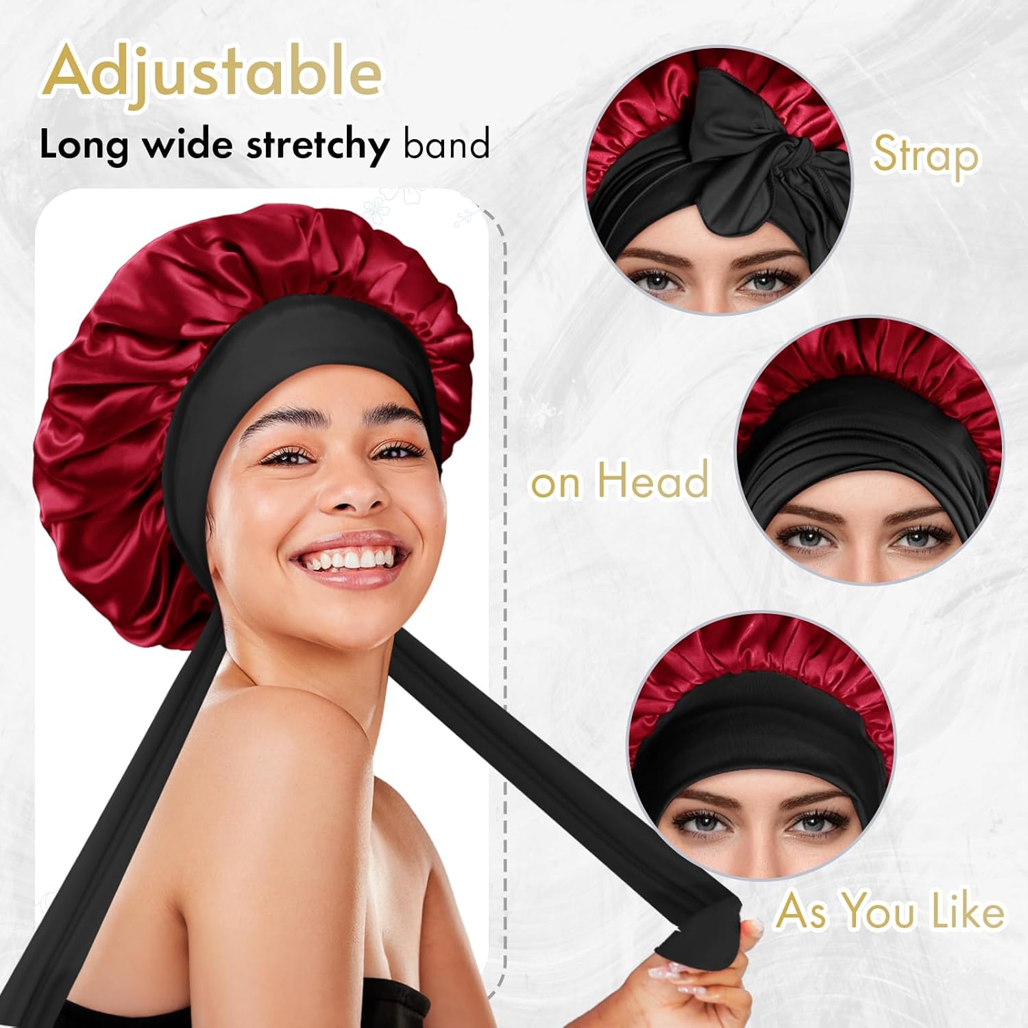 Thumbnail 3 de Bonnet Queen Reversible Silk Hair Bonnet for Sleeping (Adjustable Satin Band) for Curly Hair