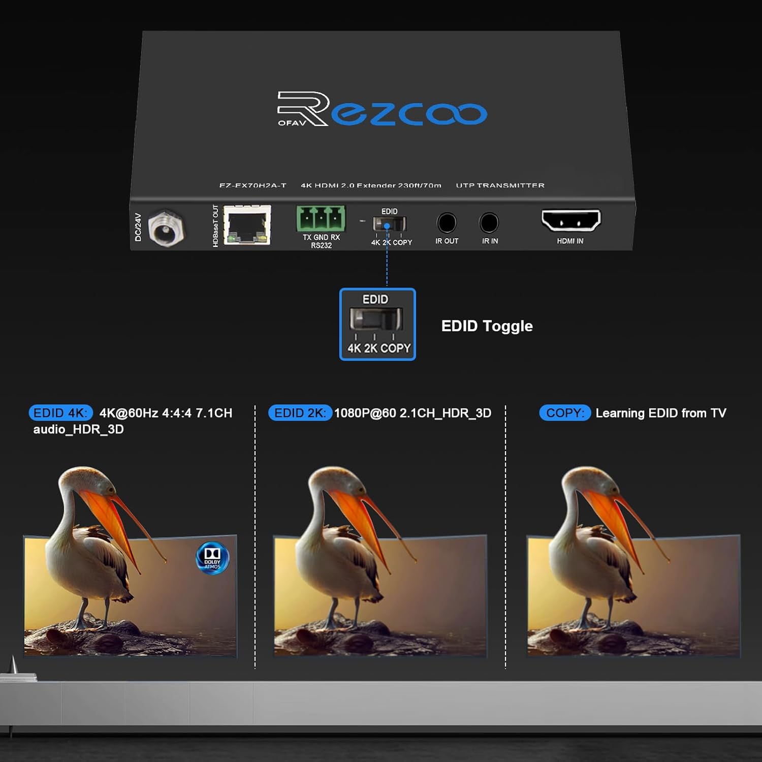 Thumbnail 4 de ROFAVEZCO HDMI Extender Over Ethernet 4K 60Hz (Uncompressed 18G) with RS232, PoE, IR & HDCP 2.2