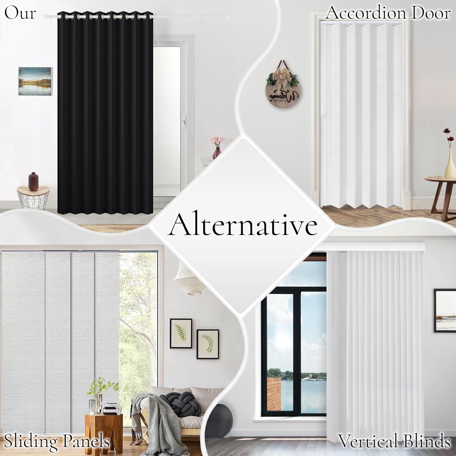 Thumbnail 5 de HMYI 100% Blackout Accordion Style Door Curtain for Doorways (W45 x L80) in Black