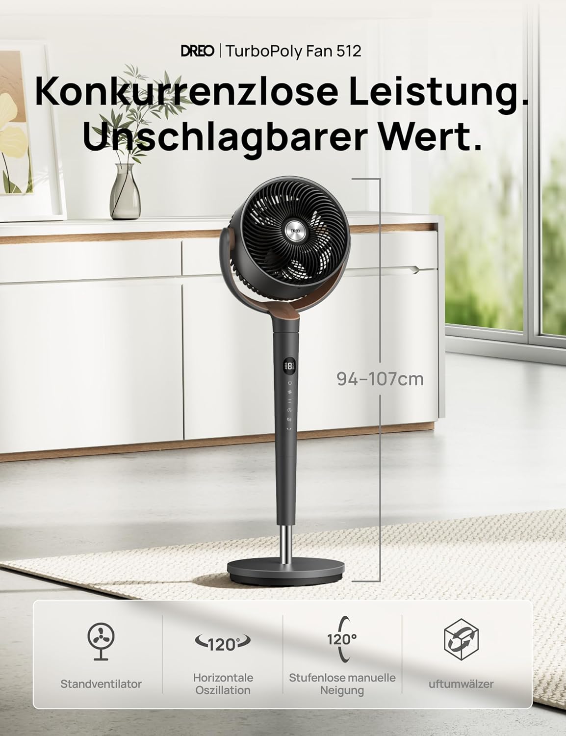 Thumbnail 1 de DREO TurboPoly 512 Standventilator: leise, leistungsstark und flexibel