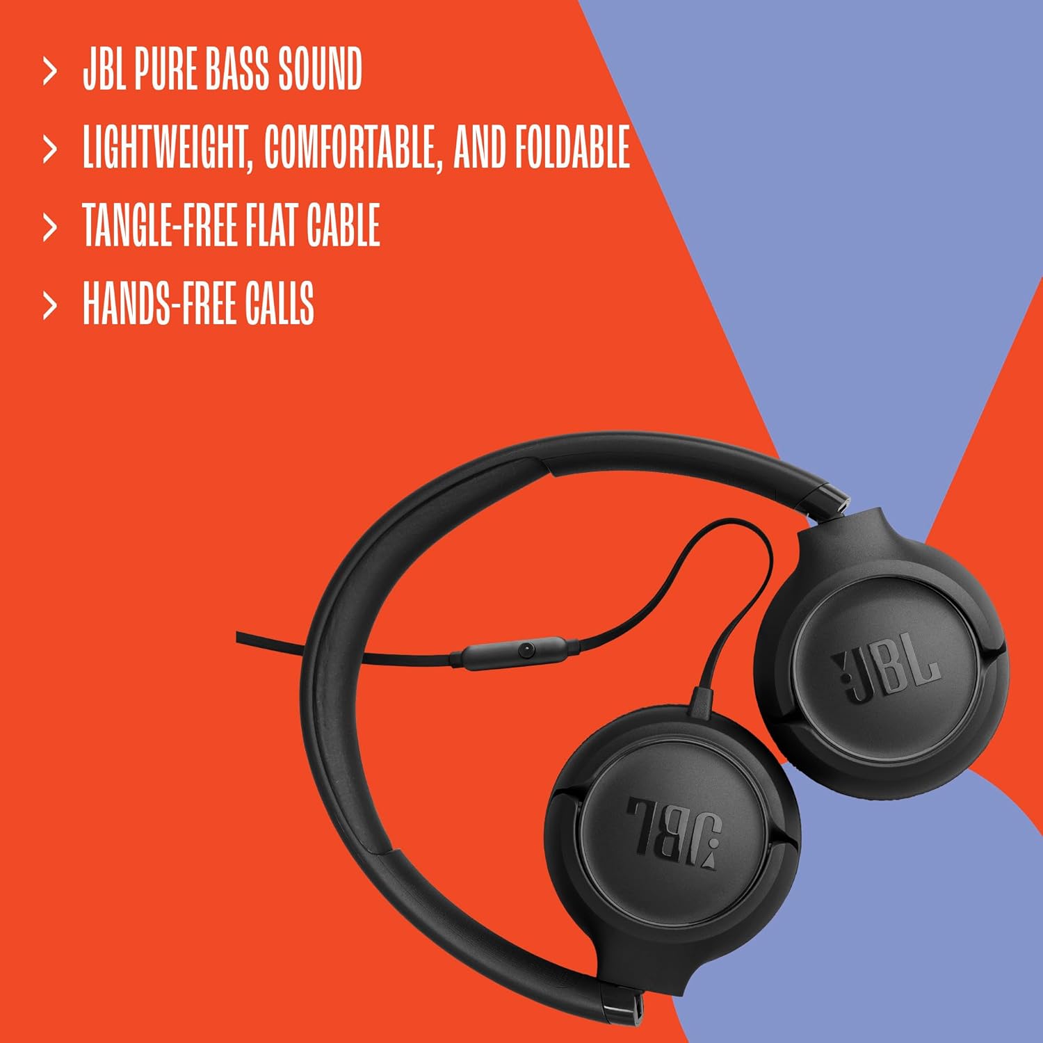 Detalle 1 de JBL Tune 530 JBLT530WHTAM Wired On-Ear Headphones, Pure Bass, White