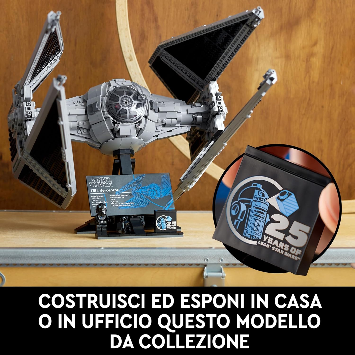 Detalle de LEGO Star Wars TIE Interceptor UCS 75382: maquette d’esposizione per adulti con minifigure e 25° anniversario