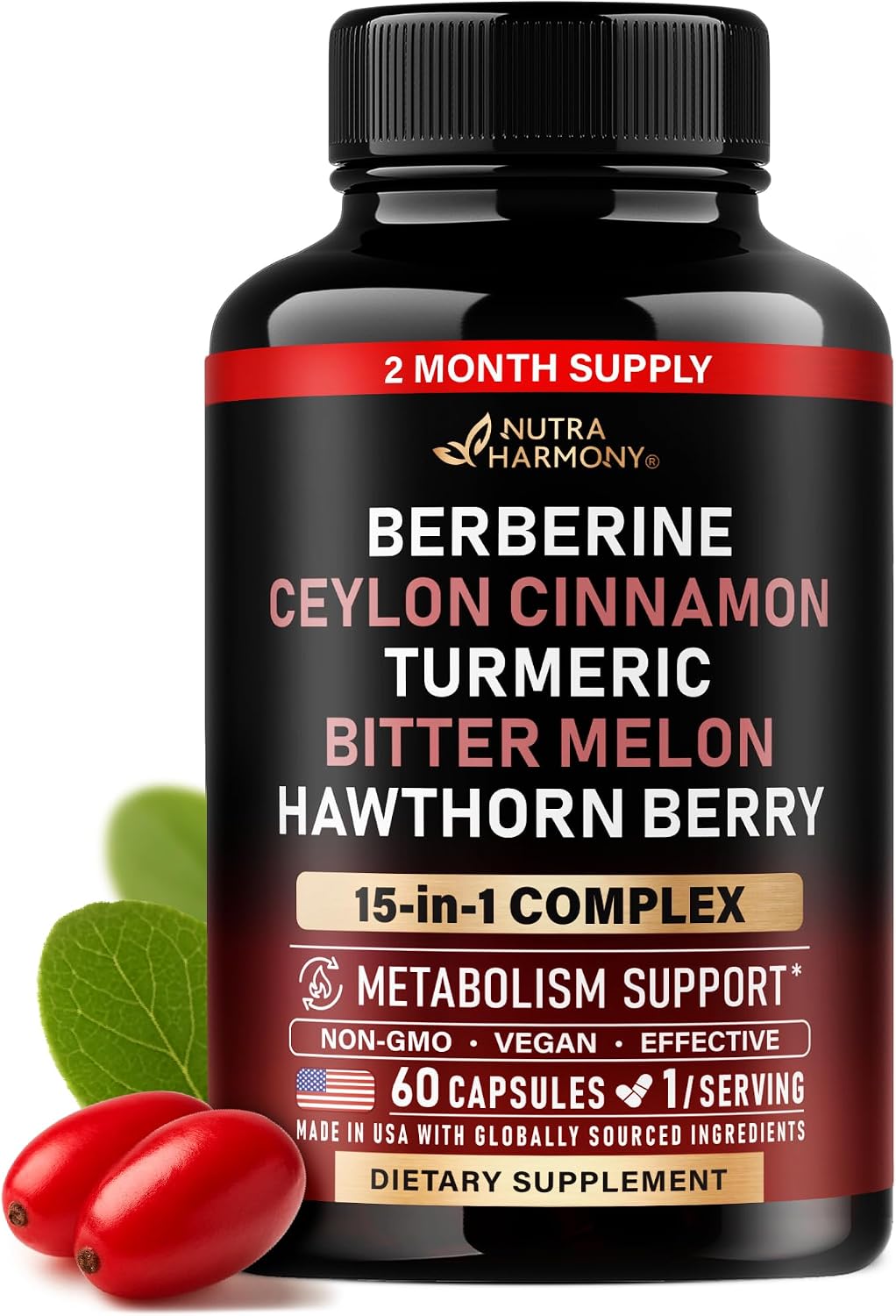 Detalle de NUTRAHARMONY NH-BRBRNCPS60 Berberine Capsules with Ceylon Cinnamon, 60 Count