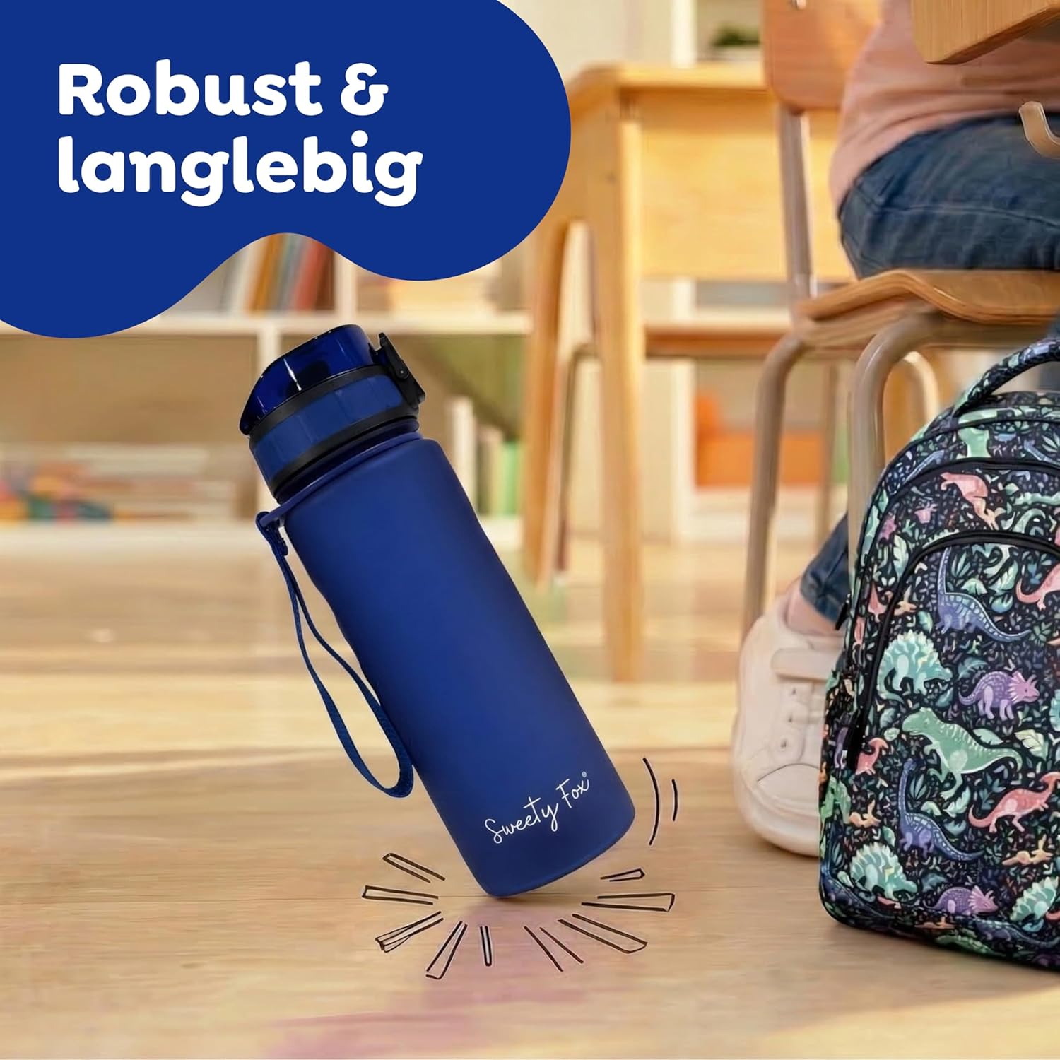 Thumbnail 4 de Sweety Fox Kinder-Trinkflasche mit One-Click-Verschluss, 500 ml, kohlensäuregeeignet – auslaufsicher & spülmaschinenfest (blau)