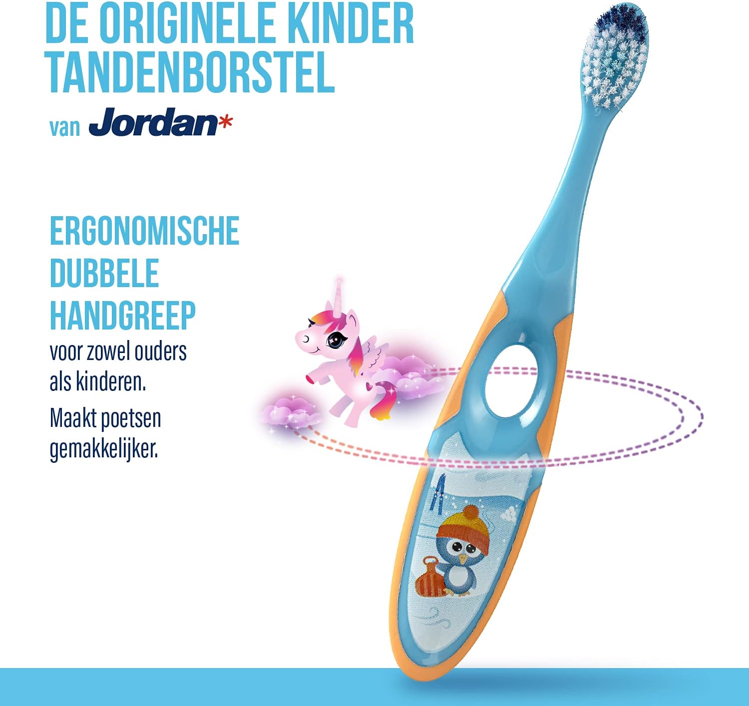 Detalle 1 de Jordan Step 2 kindertandenborstel voor 3- tot 5-jarigen, zachte haren, dubbele handgreep, 4 stuks