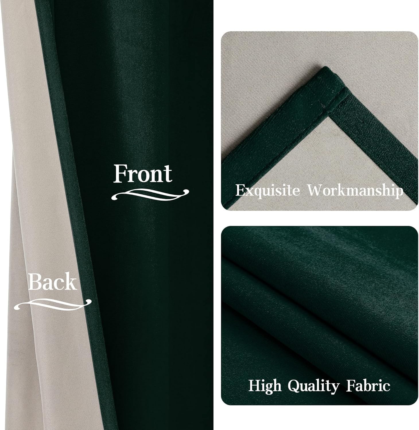 Detalle de CUCRAF Velvet Blackout Curtains for Bedroom – 2 Panels (46" x 54"), Dark Green, Ring Top Eyelet