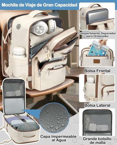 Detalle de Mochila LYNXCHER 40x30x20 cm — 24 L, cabina de avión Aprobada, 15,6" portátil, Beige