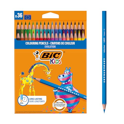 BIC Kids Evolution: Lápices de colores, pack 36 colores surtidos para casa y colegio