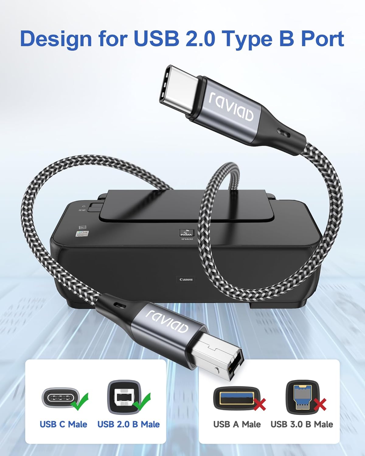 Thumbnail 2 de RAVIAD USB C Drucker Kabel 2M