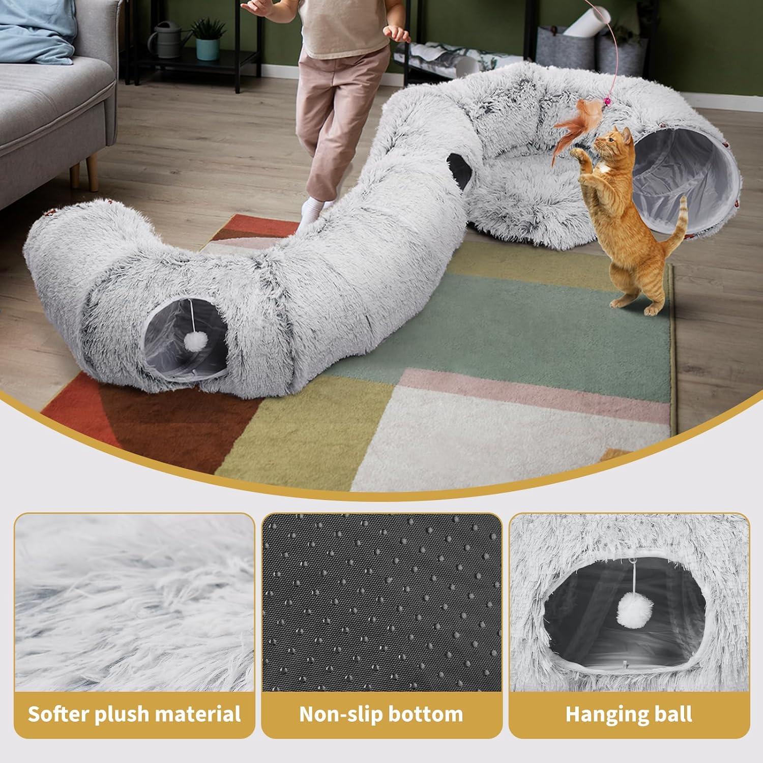 Detalle 1 de Odoland Cat Tunnel Toy with Bed (20-piece interactive tunnel set) for indoor play and naps