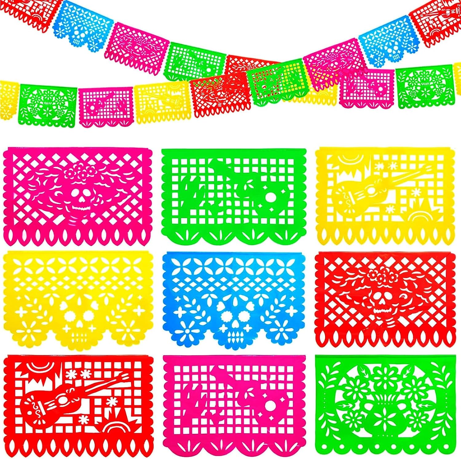 Detalle de FUTUREPLUSX FuturePlusX Mexican Papel Picado Banner, 18 ft Plastic Garland