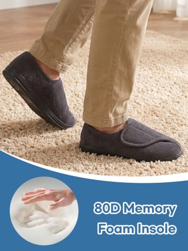 Detalle de LongBay Men's Diabetic Slippers Wide Fit Memory Foam – Dark Grey (9UK)