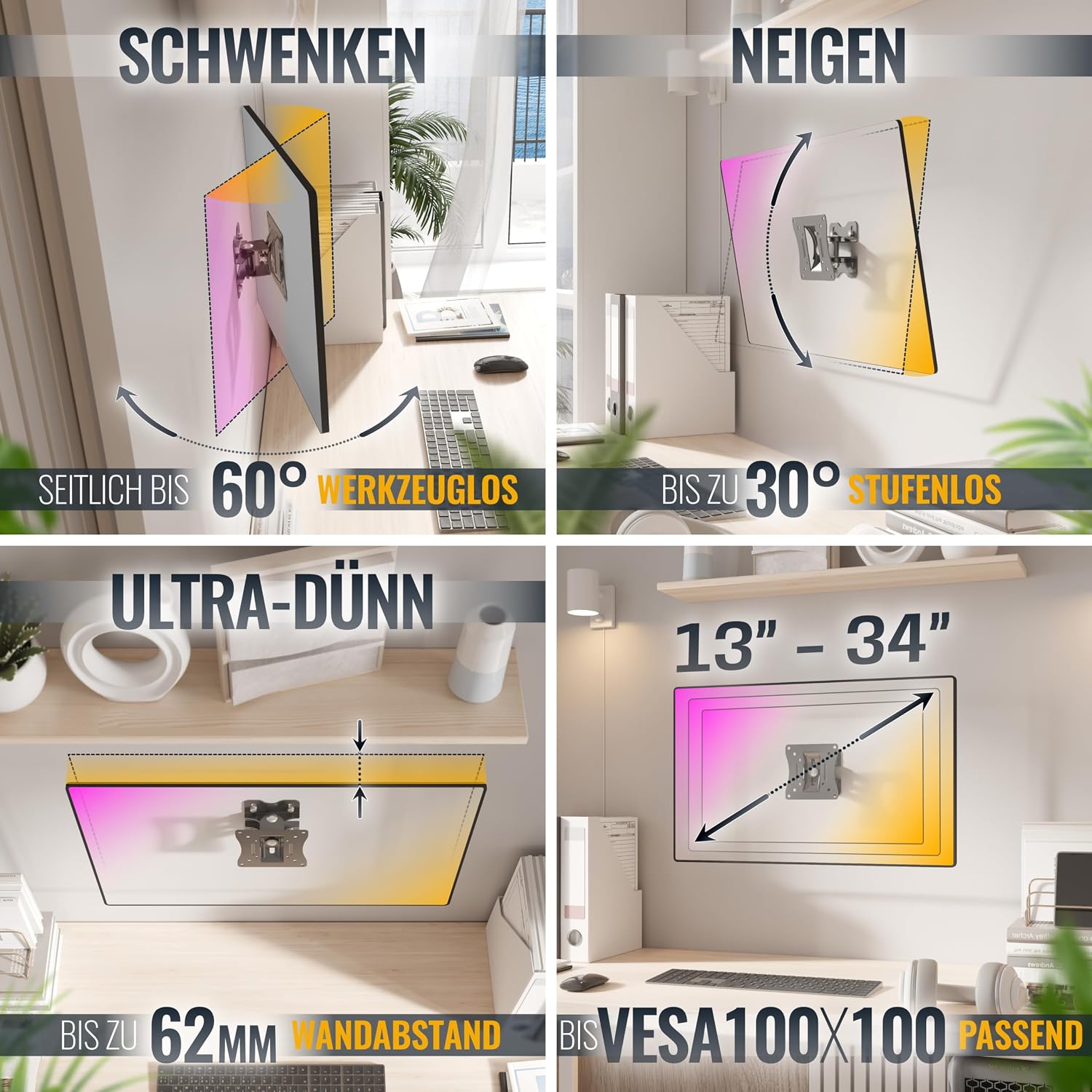 Detalle de RICOO Monitorhalter Wandhalterung für 13-34 Zoll