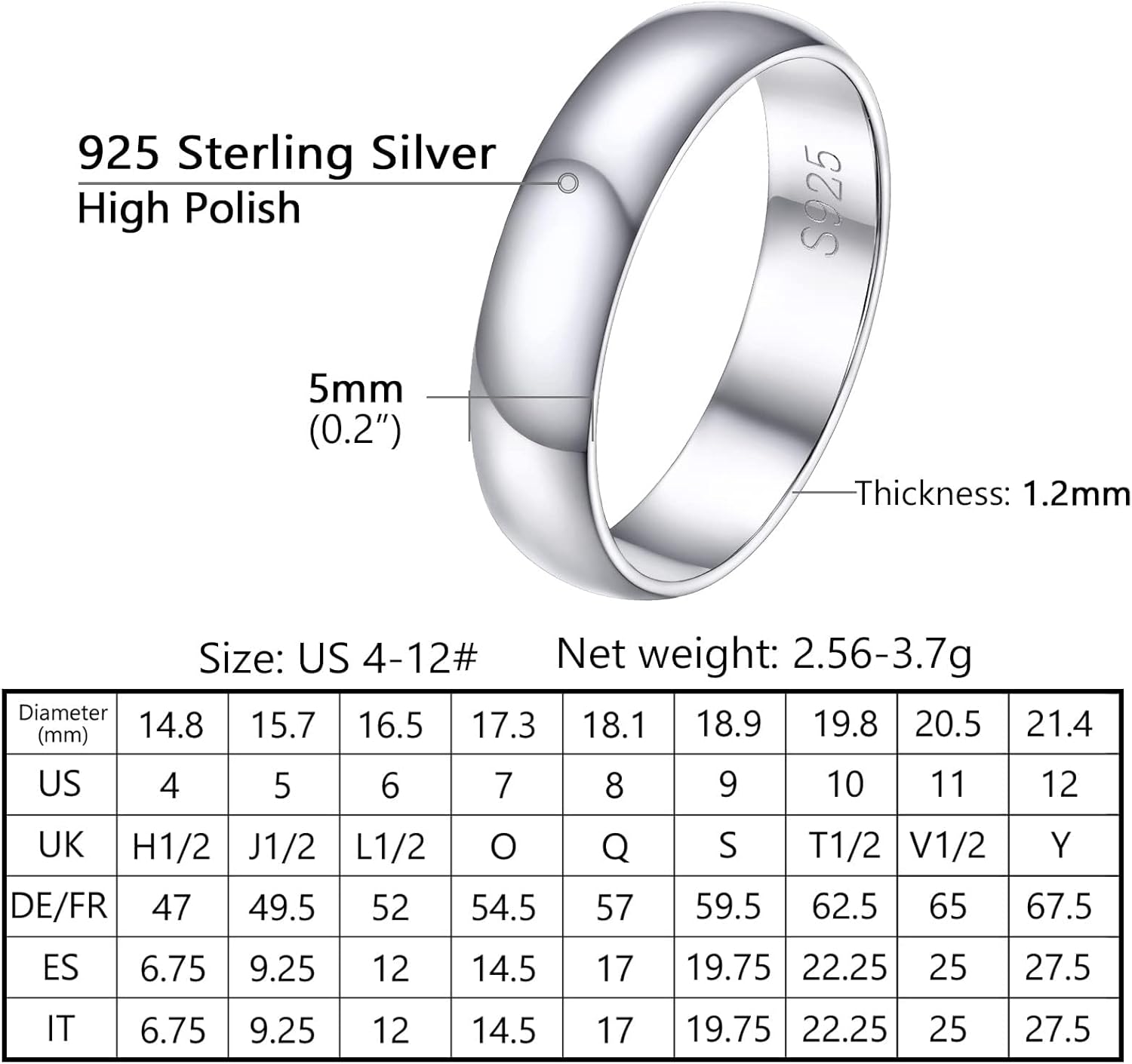 Thumbnail 6 de PROSILVER Bague anneau 5 mm en Argent 925 personnalisable (tailles 47 à 67)