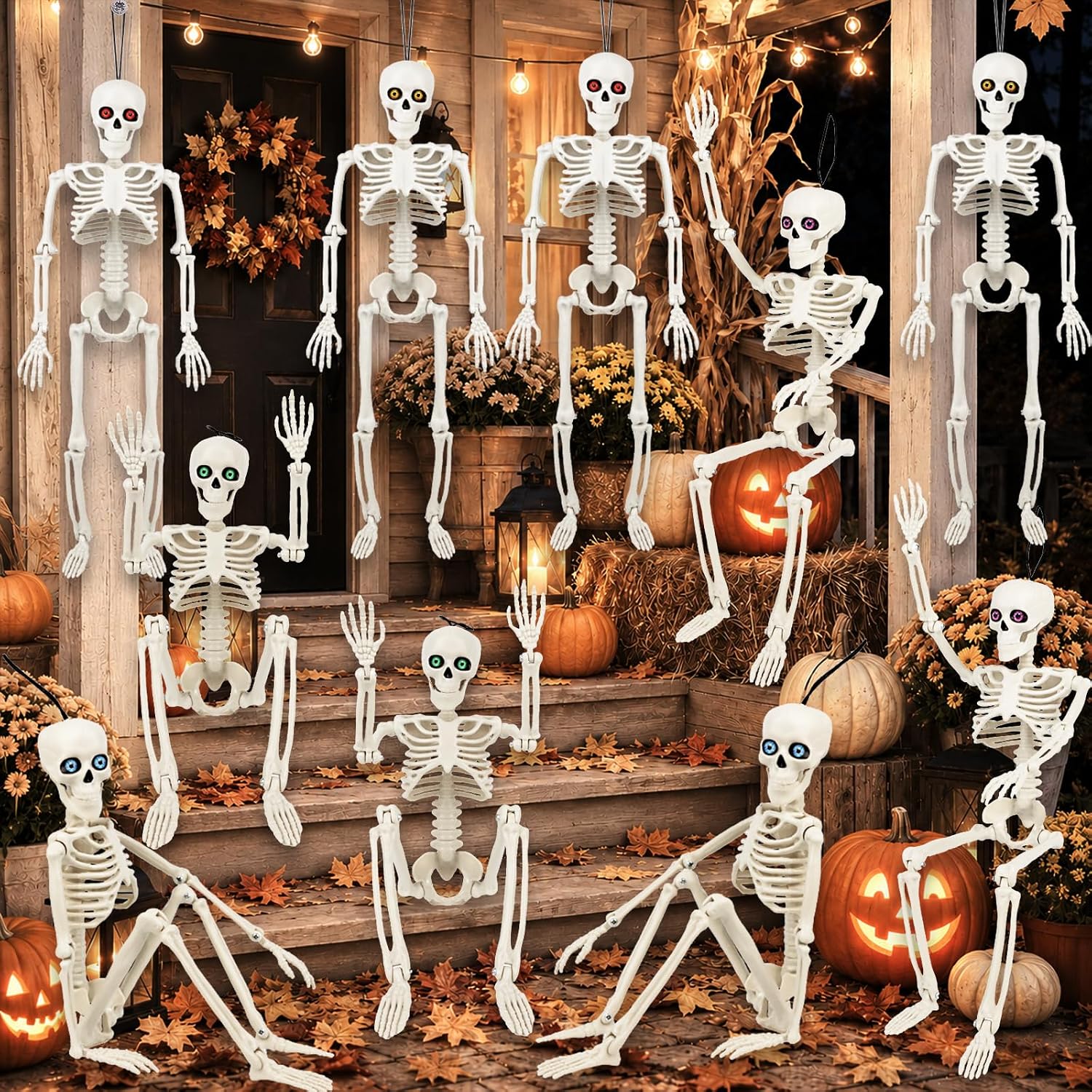 Detalle de daboot 10-Pack Halloween Skeleton Decor, 16-Inch Plastic Figures with Movable Joints
