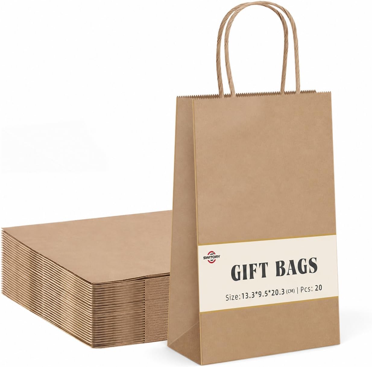 Detalle de Switory 20pc Brown Paper Bags with Twisted Handles – Small Gift Bags (5.25x3.75x8 Inch)