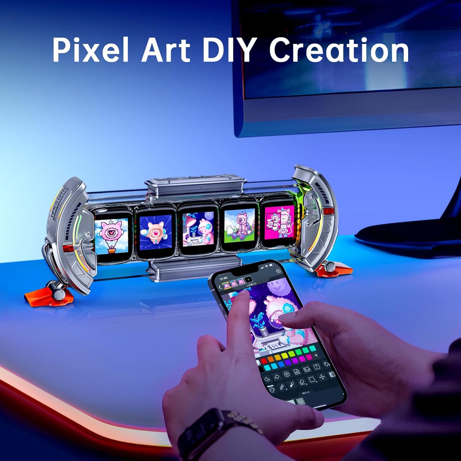 Thumbnail 4 de Divoom Times Gate WiFi – Écran Pixel Art 5×128×128, horloge LED connectée et décoratif pour bureau / gaming room