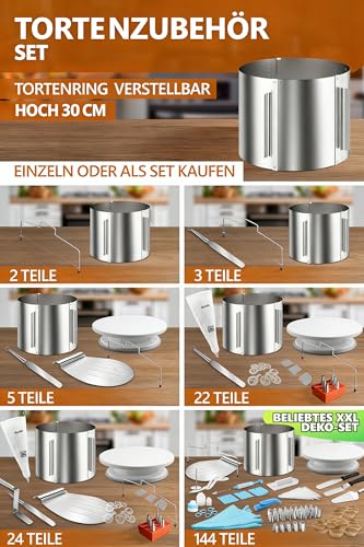 Thumbnail 5 de 4smile Torten-Zubehör-Set 5 Teile – verstellbarer Tortenring 16–30 cm, Tortenschneider, Tortenheber, drehbare Tortenplatte & Streichpalette
