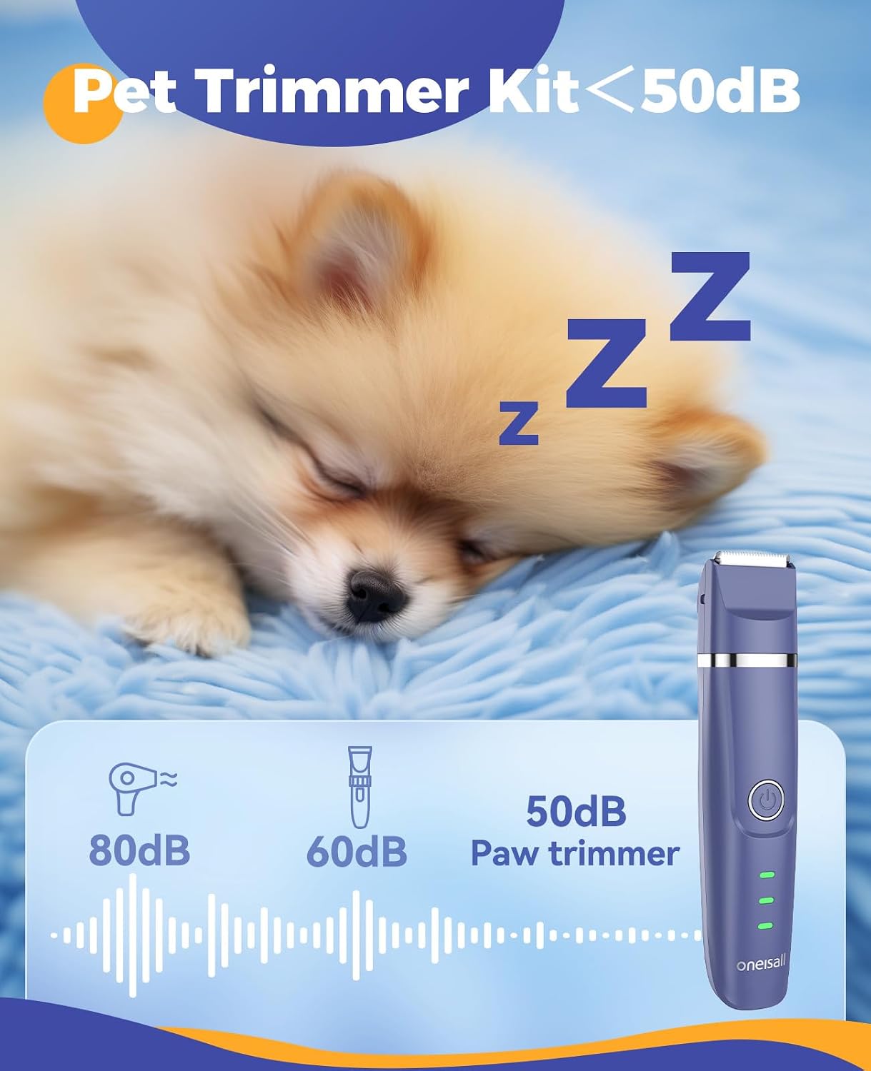 Detalle de oneisall 4in1 Leise Schermaschine für Hund & Katze – wiederaufladbar mit 4 Multifunktions-Schneidköpfen