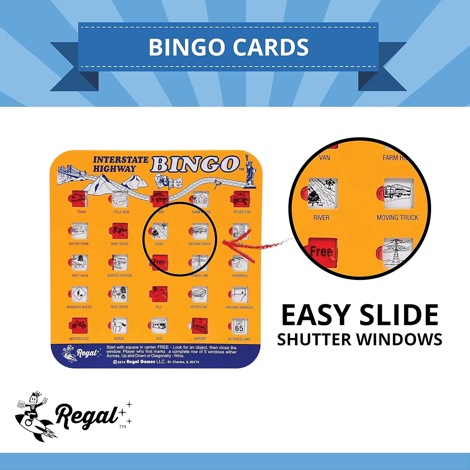 Thumbnail 2 de Regal Games Finger-Tip Shutter Bingo Cards - 4-Pack Travel Set (Interstate & Auto Bingo) with Sliding Windows