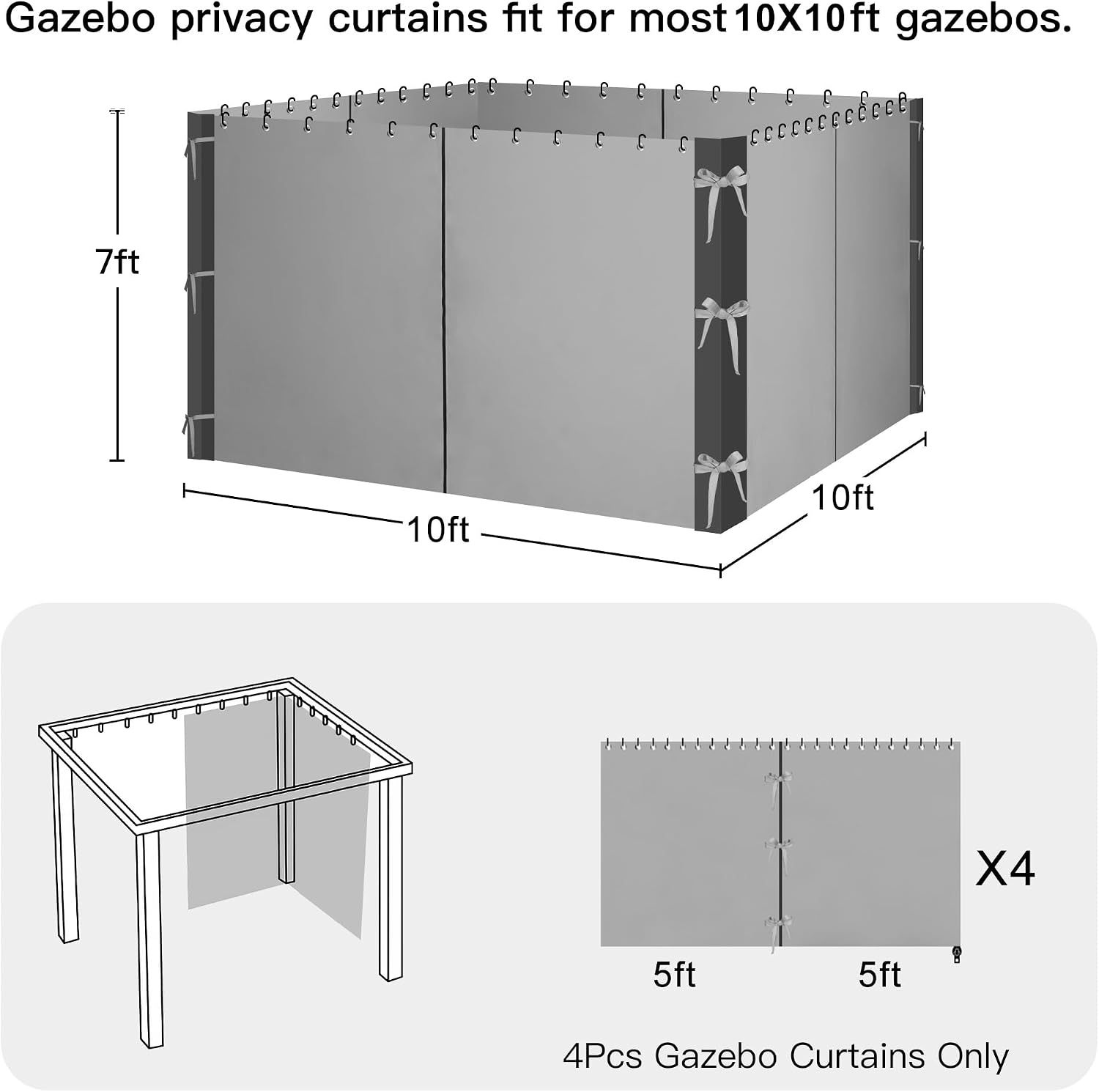 Detalle de NICETOWN 10' x 10' Gazebo Curtains, Waterproof 4-Panel Set with Zippers, Taupe
