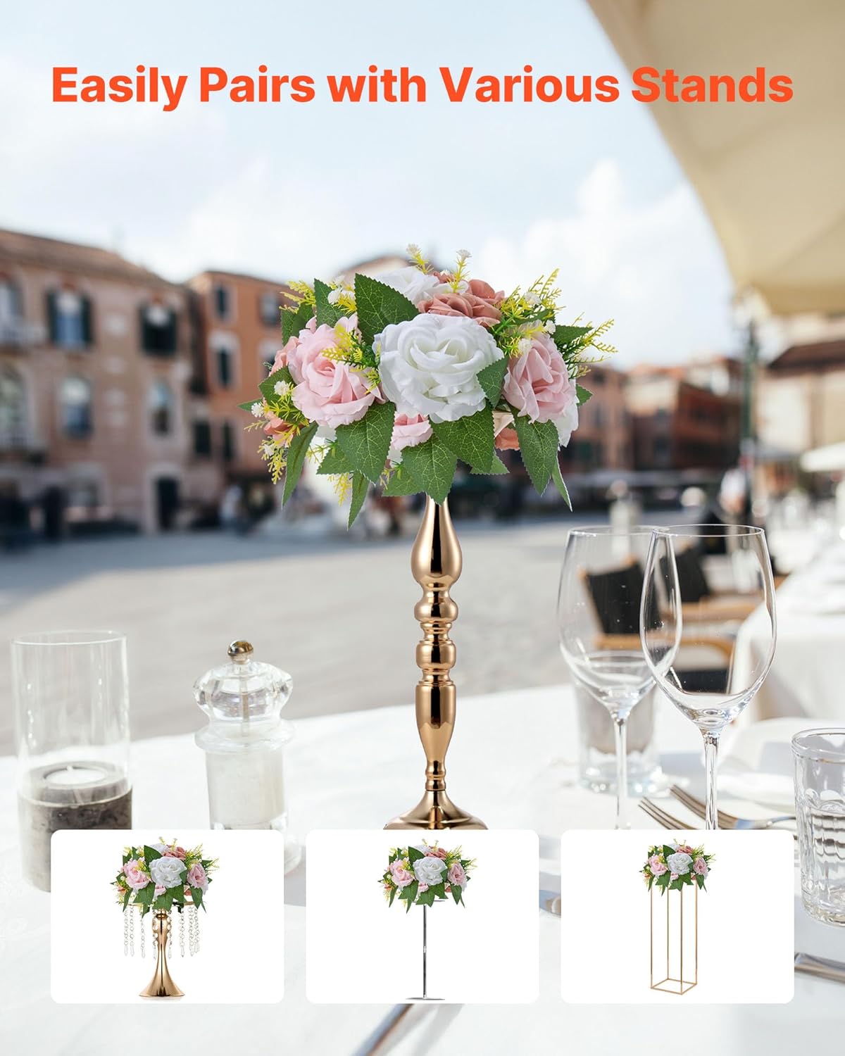 Detalle de VEVOR Boules de Fleurs Artificielles – Lot de 10, Ø24 cm, Roses en Rose et Blanc, Centres de Table polyvalents