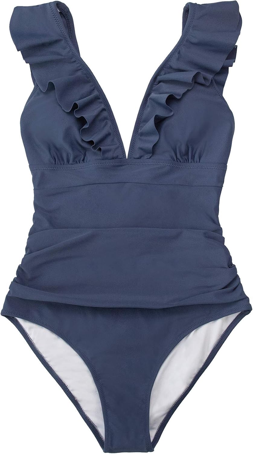 Detalle de Maillot de bain CUPSHE une pièce à col en V, bonnets rembourrés amovibles et laçages dos