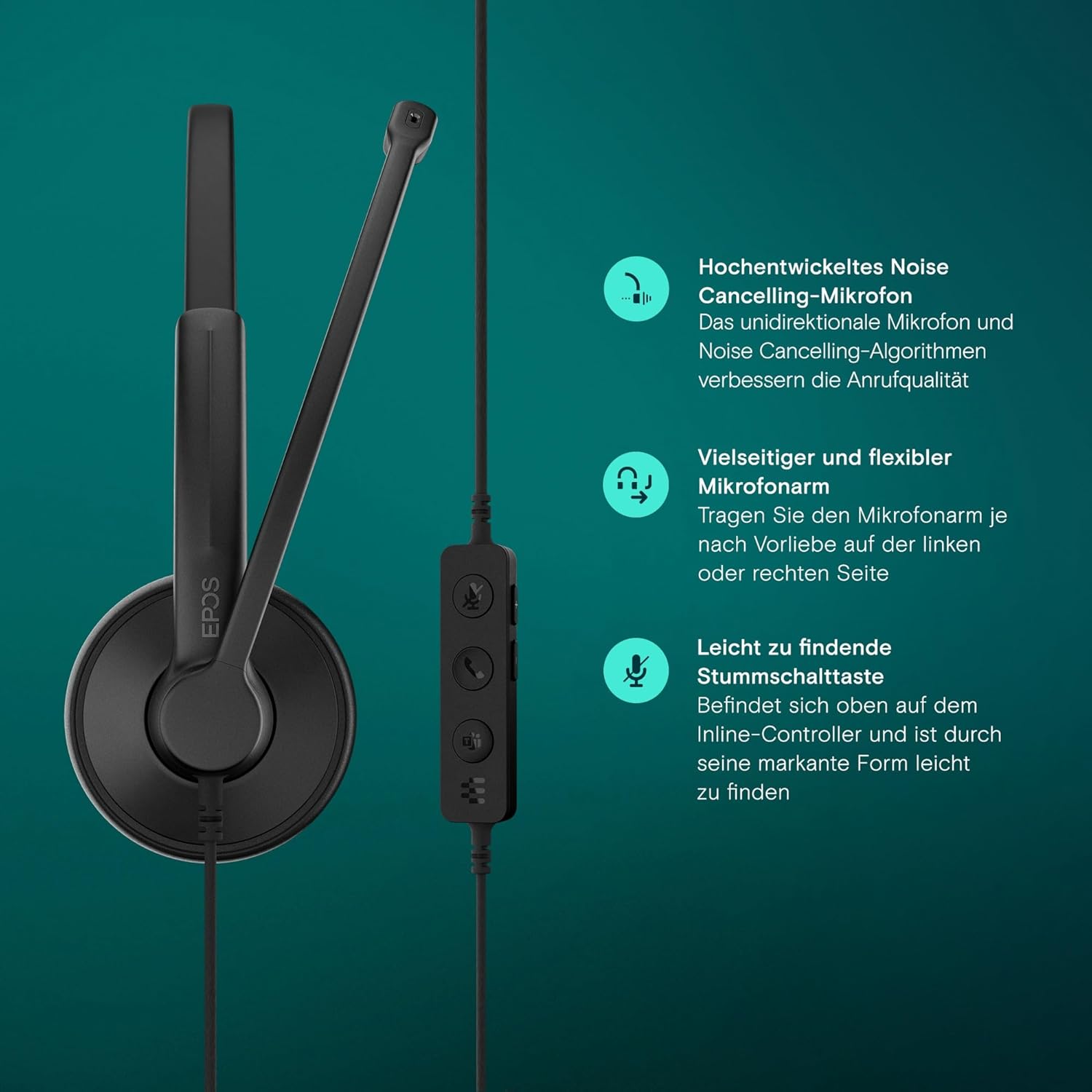 Thumbnail 2 de EPOS Impact 100 MS Mono-Headset mit Mikrofon – Microsoft Teams zertifiziert, USB‑C & USB‑A, Schwarz