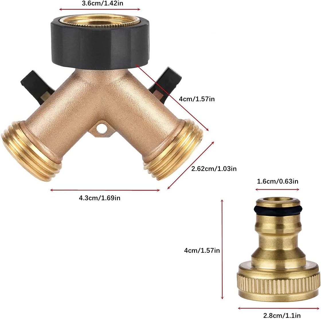 Thumbnail 1 de Brass 2-Way Tap Y Splitter - 3/4" Hose Connector with Individual On/Off Control