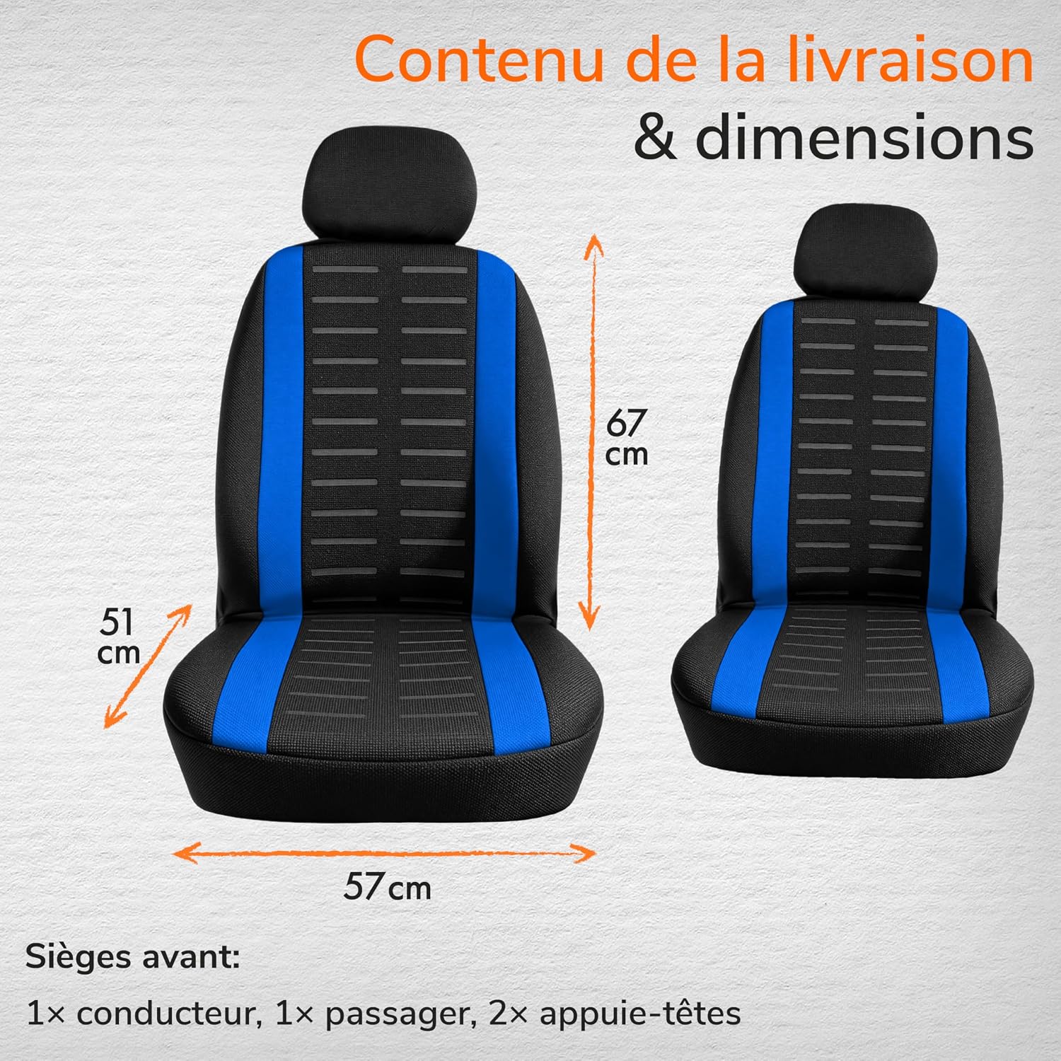 Thumbnail 3 de upgrade4cars Housses de siège avant universelles Version 2026 (set bleu) pour conducteur et passager