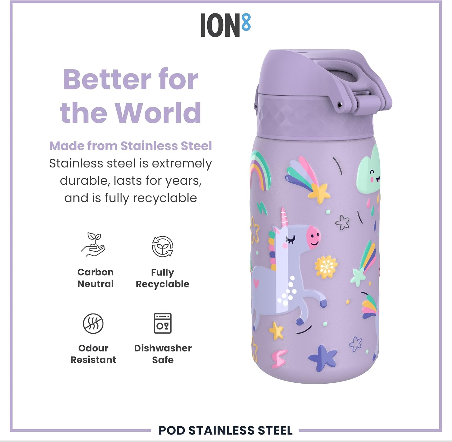 Thumbnail 4 de Ion8 Small Water Bottle (Unicorns) – Leak-Proof, Easy-Open, Dishwasher-Safe