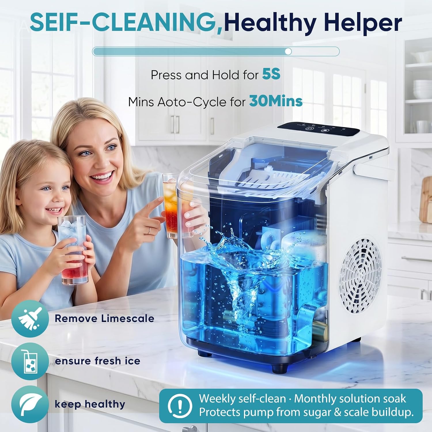 Detalle 2 de DUMOS AH-ZBJ41XX Countertop Ice Maker, 9 Cubes in 8 Minutes, Self-Cleaning