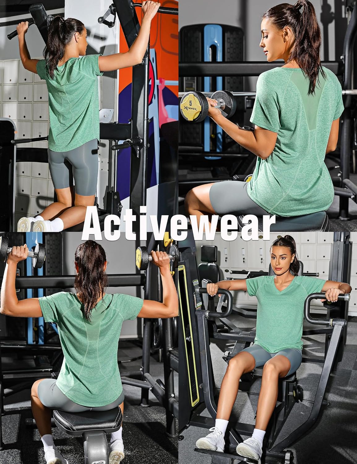Thumbnail 4 de Wayleb Damen Sportshirt Kurzarm mit V-Ausschnitt und Mesh-Rückenteil – atmungsaktives Laufshirt für Fitness, Yoga & Sommer