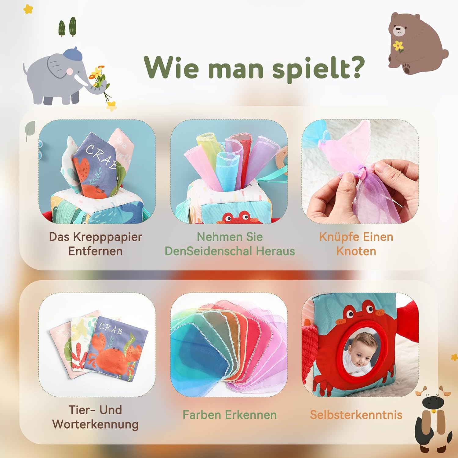 Thumbnail 4 de Youuys Montessori-speelgoedbox voor baby’s met knisperdoekjes en spiegel