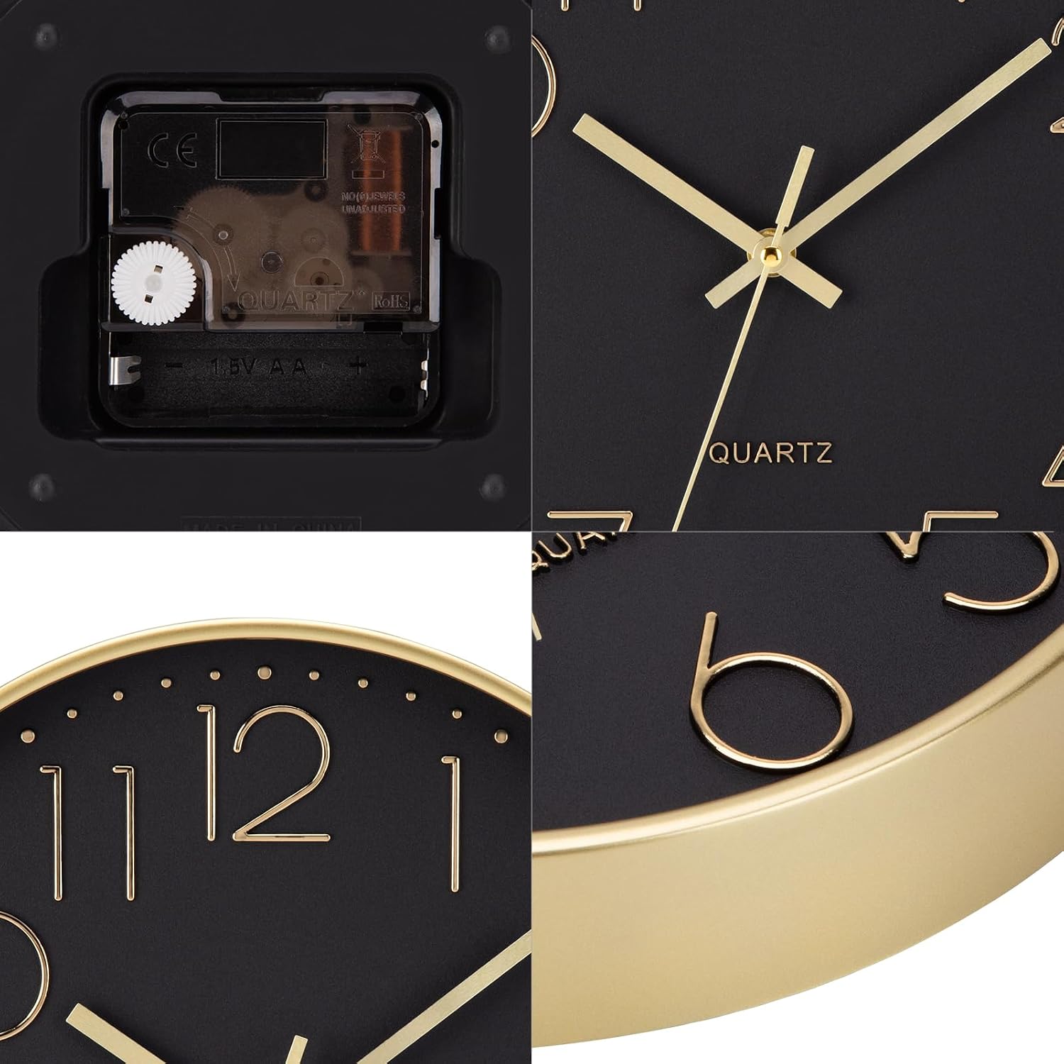 Thumbnail 4 de ACCSHINE Pendules murales wandklok 30 cm, stil kwartsuurwerk, zwart-goud